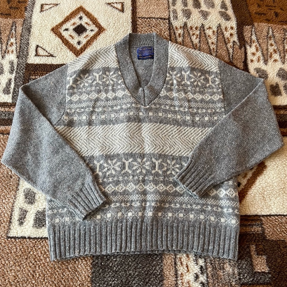 Vintage Pendleton Fair Isle Wool V Neck Sweater
